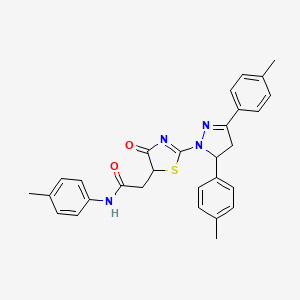 molecular formula C29H28N4O2S B11285202 2-{2-[3,5-bis(4-methylphenyl)-4,5-dihydro-1H-pyrazol-1-yl]-4-oxo-4,5-dihydro-1,3-thiazol-5-yl}-N-(4-methylphenyl)acetamide 