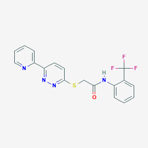 molecular formula C18H13F3N4OS B11285216 2-((6-(pyridin-2-yl)pyridazin-3-yl)thio)-N-(2-(trifluoromethyl)phenyl)acetamide 