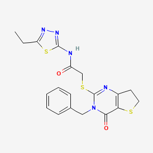 molecular formula C19H19N5O2S3 B11285254 2-((3-benzyl-4-oxo-3,4,6,7-tetrahydrothieno[3,2-d]pyrimidin-2-yl)thio)-N-(5-ethyl-1,3,4-thiadiazol-2-yl)acetamide 