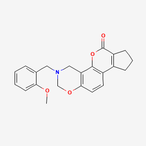 molecular formula C22H21NO4 B11285255 3-(2-methoxybenzyl)-3,4,8,9-tetrahydro-2H-cyclopenta[3,4]chromeno[8,7-e][1,3]oxazin-6(7H)-one 