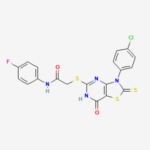 2-((3-(4-chlorophenyl)-7-oxo-2-thioxo-2,3,6,7-tetrahydrothiazolo[4,5-d]pyrimidin-5-yl)thio)-N-(4-fluorophenyl)acetamide