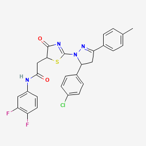 molecular formula C27H21ClF2N4O2S B11285296 2-{2-[5-(4-chlorophenyl)-3-(4-methylphenyl)-4,5-dihydro-1H-pyrazol-1-yl]-4-oxo-4,5-dihydro-1,3-thiazol-5-yl}-N-(3,4-difluorophenyl)acetamide 