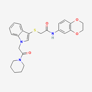 N-(2,3-dihydrobenzo[b][1,4]dioxin-6-yl)-2-((1-(2-oxo-2-(piperidin-1-yl)ethyl)-1H-indol-3-yl)thio)acetamide