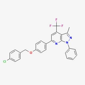 molecular formula C27H19ClF3N3O B11285314 6-{4-[(4-chlorobenzyl)oxy]phenyl}-3-methyl-1-phenyl-4-(trifluoromethyl)-1H-pyrazolo[3,4-b]pyridine 