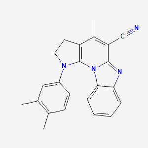 molecular formula C23H20N4 B11285373 3-(3,4-dimethylphenyl)-7-methyl-1,3,10-triazatetracyclo[7.7.0.02,6.011,16]hexadeca-2(6),7,9,11,13,15-hexaene-8-carbonitrile 