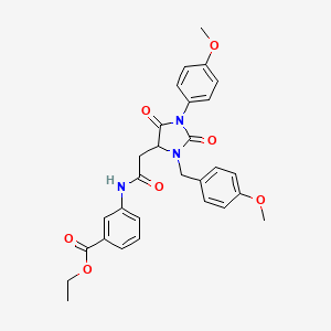 Ethyl 3-({[3-(4-methoxybenzyl)-1-(4-methoxyphenyl)-2,5-dioxoimidazolidin-4-yl]acetyl}amino)benzoate