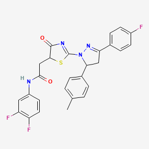 molecular formula C27H21F3N4O2S B11285418 N-(3,4-difluorophenyl)-2-{2-[3-(4-fluorophenyl)-5-(4-methylphenyl)-4,5-dihydro-1H-pyrazol-1-yl]-4-oxo-4,5-dihydro-1,3-thiazol-5-yl}acetamide 