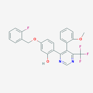 molecular formula C25H18F4N2O3 B11285425 5-[(2-Fluorobenzyl)oxy]-2-[5-(2-methoxyphenyl)-6-(trifluoromethyl)pyrimidin-4-yl]phenol 