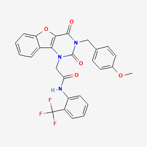 molecular formula C27H20F3N3O5 B11285427 2-(3-(4-methoxybenzyl)-2,4-dioxo-3,4-dihydrobenzofuro[3,2-d]pyrimidin-1(2H)-yl)-N-(2-(trifluoromethyl)phenyl)acetamide 