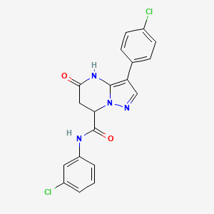 molecular formula C19H14Cl2N4O2 B11285515 N-(3-chlorophenyl)-3-(4-chlorophenyl)-5-oxo-4,5,6,7-tetrahydropyrazolo[1,5-a]pyrimidine-7-carboxamide 