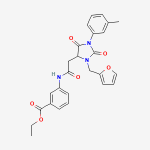 Ethyl 3-({[3-(furan-2-ylmethyl)-1-(3-methylphenyl)-2,5-dioxoimidazolidin-4-yl]acetyl}amino)benzoate