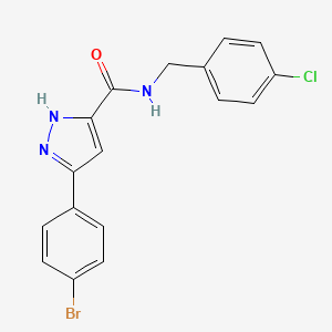 molecular formula C17H13BrClN3O B11285548 3-(4-bromophenyl)-N-[(4-chlorophenyl)methyl]-1H-pyrazole-5-carboxamide 