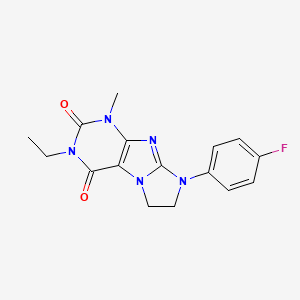 molecular formula C16H16FN5O2 B11285623 3-ethyl-8-(4-fluorophenyl)-1-methyl-7,8-dihydro-1H-imidazo[2,1-f]purine-2,4(3H,6H)-dione 