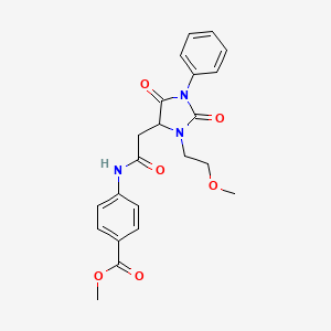 molecular formula C22H23N3O6 B11285646 Methyl 4-({[3-(2-methoxyethyl)-2,5-dioxo-1-phenylimidazolidin-4-yl]acetyl}amino)benzoate 