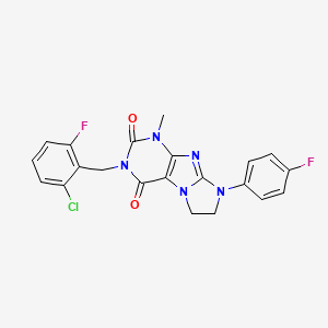 3-[(2-Chloro-6-fluorophenyl)methyl]-8-(4-fluorophenyl)-1-methyl-1,3,5-trihydro imidazolidino[1,2-h]purine-2,4-dione