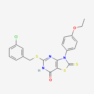 molecular formula C20H16ClN3O2S3 B11285744 5-((3-chlorobenzyl)thio)-3-(4-ethoxyphenyl)-2-thioxo-2,3-dihydrothiazolo[4,5-d]pyrimidin-7(6H)-one 