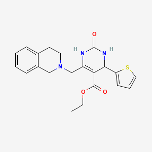 molecular formula C21H23N3O3S B11285807 ethyl 6-(3,4-dihydroisoquinolin-2(1H)-ylmethyl)-2-oxo-4-(thiophen-2-yl)-1,2,3,4-tetrahydropyrimidine-5-carboxylate 