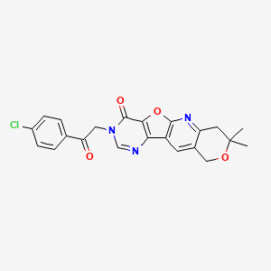 molecular formula C22H18ClN3O4 B11285815 14-[2-(4-chlorophenyl)-2-oxoethyl]-5,5-dimethyl-6,17-dioxa-2,12,14-triazatetracyclo[8.7.0.03,8.011,16]heptadeca-1(10),2,8,11(16),12-pentaen-15-one 