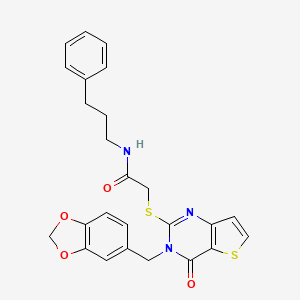 2-{[3-(1,3-benzodioxol-5-ylmethyl)-4-oxo-3,4-dihydrothieno[3,2-d]pyrimidin-2-yl]sulfanyl}-N-(3-phenylpropyl)acetamide