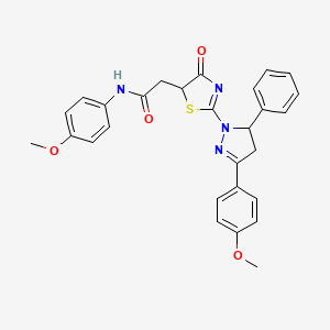 molecular formula C28H26N4O4S B11285868 N-(4-methoxyphenyl)-2-{2-[3-(4-methoxyphenyl)-5-phenyl-4,5-dihydro-1H-pyrazol-1-yl]-4-oxo-4,5-dihydro-1,3-thiazol-5-yl}acetamide 