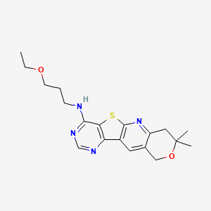 N-(3-ethoxypropyl)-5,5-dimethyl-6-oxa-17-thia-2,12,14-triazatetracyclo[8.7.0.03,8.011,16]heptadeca-1,3(8),9,11,13,15-hexaen-15-amine