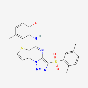 molecular formula C23H21N5O3S2 B11285913 3-[(2,5-dimethylphenyl)sulfonyl]-N-(2-methoxy-5-methylphenyl)thieno[2,3-e][1,2,3]triazolo[1,5-a]pyrimidin-5-amine 