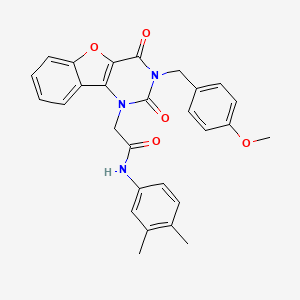 molecular formula C28H25N3O5 B11285919 N-(3,4-dimethylphenyl)-2-(3-(4-methoxybenzyl)-2,4-dioxo-3,4-dihydrobenzofuro[3,2-d]pyrimidin-1(2H)-yl)acetamide 