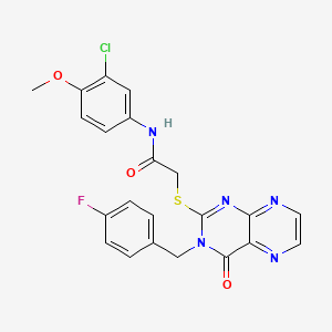 molecular formula C22H17ClFN5O3S B11285928 N-(3-chloro-4-methoxyphenyl)-2-({3-[(4-fluorophenyl)methyl]-4-oxo-3,4-dihydropteridin-2-yl}sulfanyl)acetamide 