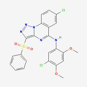 molecular formula C23H17Cl2N5O4S B11285955 7-chloro-N-(5-chloro-2,4-dimethoxyphenyl)-3-(phenylsulfonyl)[1,2,3]triazolo[1,5-a]quinazolin-5-amine 