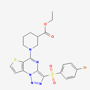 molecular formula C21H20BrN5O4S2 B11285991 Ethyl 1-{3-[(4-bromophenyl)sulfonyl]thieno[2,3-e][1,2,3]triazolo[1,5-a]pyrimidin-5-yl}piperidine-3-carboxylate 