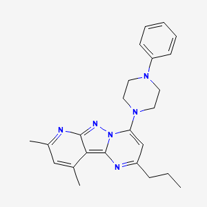 molecular formula C24H28N6 B11286029 11,13-dimethyl-6-(4-phenylpiperazin-1-yl)-4-propyl-3,7,8,10-tetrazatricyclo[7.4.0.02,7]trideca-1,3,5,8,10,12-hexaene 