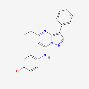 molecular formula C23H24N4O B11286043 N-(4-methoxyphenyl)-2-methyl-3-phenyl-5-(propan-2-yl)pyrazolo[1,5-a]pyrimidin-7-amine 