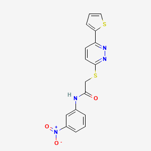 molecular formula C16H12N4O3S2 B11286048 N-(3-nitrophenyl)-2-((6-(thiophen-2-yl)pyridazin-3-yl)thio)acetamide 