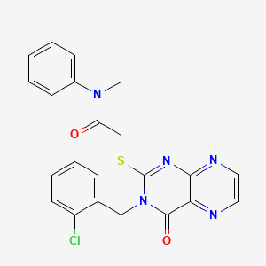 molecular formula C23H20ClN5O2S B11286054 2-((3-(2-chlorobenzyl)-4-oxo-3,4-dihydropteridin-2-yl)thio)-N-ethyl-N-phenylacetamide 