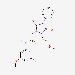 molecular formula C23H27N3O6 B11286075 N-(3,5-dimethoxyphenyl)-2-[3-(2-methoxyethyl)-1-(3-methylphenyl)-2,5-dioxoimidazolidin-4-yl]acetamide 