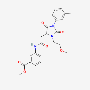 molecular formula C24H27N3O6 B11286092 Ethyl 3-({[3-(2-methoxyethyl)-1-(3-methylphenyl)-2,5-dioxoimidazolidin-4-yl]acetyl}amino)benzoate 