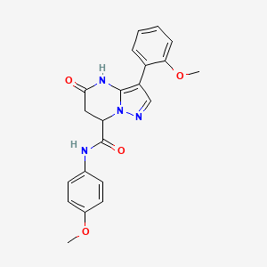 molecular formula C21H20N4O4 B11286155 5-hydroxy-3-(2-methoxyphenyl)-N-(4-methoxyphenyl)-6,7-dihydropyrazolo[1,5-a]pyrimidine-7-carboxamide 