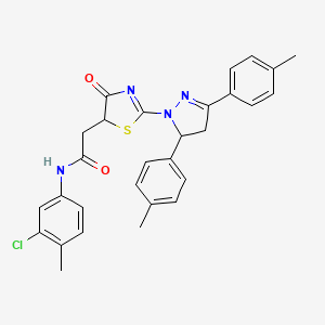 molecular formula C29H27ClN4O2S B11286165 2-{2-[3,5-bis(4-methylphenyl)-4,5-dihydro-1H-pyrazol-1-yl]-4-oxo-4,5-dihydro-1,3-thiazol-5-yl}-N-(3-chloro-4-methylphenyl)acetamide 