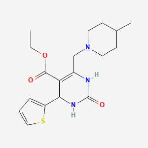 molecular formula C18H25N3O3S B11286290 Ethyl 6-[(4-methylpiperidin-1-yl)methyl]-2-oxo-4-(thiophen-2-yl)-1,2,3,4-tetrahydropyrimidine-5-carboxylate 