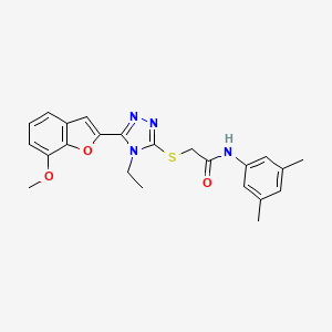 molecular formula C23H24N4O3S B11286297 N-(3,5-dimethylphenyl)-2-{[4-ethyl-5-(7-methoxy-1-benzofuran-2-yl)-4H-1,2,4-triazol-3-yl]sulfanyl}acetamide 