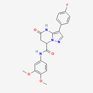 molecular formula C21H19FN4O4 B11286305 N-(3,4-dimethoxyphenyl)-3-(4-fluorophenyl)-5-hydroxy-6,7-dihydropyrazolo[1,5-a]pyrimidine-7-carboxamide 