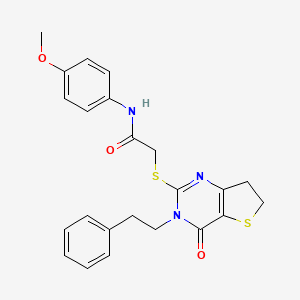 molecular formula C23H23N3O3S2 B11286316 N-(4-methoxyphenyl)-2-((4-oxo-3-phenethyl-3,4,6,7-tetrahydrothieno[3,2-d]pyrimidin-2-yl)thio)acetamide 