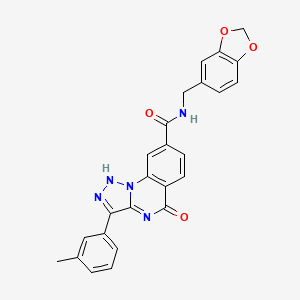 molecular formula C25H19N5O4 B11286378 N-(benzo[d][1,3]dioxol-5-ylmethyl)-5-oxo-3-(m-tolyl)-4,5-dihydro-[1,2,3]triazolo[1,5-a]quinazoline-8-carboxamide 