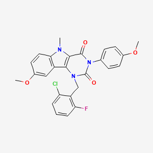 molecular formula C26H21ClFN3O4 B11286397 1-(2-chloro-6-fluorobenzyl)-8-methoxy-3-(4-methoxyphenyl)-5-methyl-1H-pyrimido[5,4-b]indole-2,4(3H,5H)-dione 