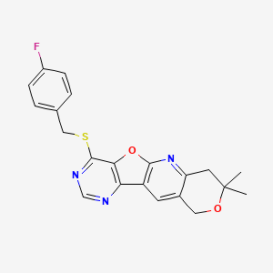 15-[(4-fluorophenyl)methylsulfanyl]-5,5-dimethyl-6,17-dioxa-2,12,14-triazatetracyclo[8.7.0.03,8.011,16]heptadeca-1(10),2,8,11(16),12,14-hexaene