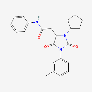 molecular formula C23H25N3O3 B11286495 2-[3-cyclopentyl-1-(3-methylphenyl)-2,5-dioxoimidazolidin-4-yl]-N-phenylacetamide 