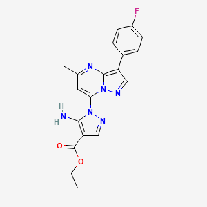 molecular formula C19H17FN6O2 B11286514 ethyl 5-amino-1-[3-(4-fluorophenyl)-5-methylpyrazolo[1,5-a]pyrimidin-7-yl]-1H-pyrazole-4-carboxylate 