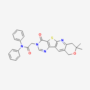 molecular formula C28H24N4O3S B11286534 2-(5,5-dimethyl-15-oxo-6-oxa-17-thia-2,12,14-triazatetracyclo[8.7.0.03,8.011,16]heptadeca-1,3(8),9,11(16),12-pentaen-14-yl)-N,N-diphenylacetamide 