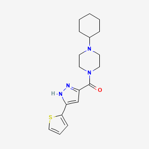 molecular formula C18H24N4OS B11286573 1-Cyclohexyl-4-[3-(thiophen-2-YL)-1H-pyrazole-5-carbonyl]piperazine 