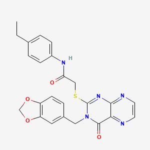 2-({3-[(2H-1,3-benzodioxol-5-yl)methyl]-4-oxo-3,4-dihydropteridin-2-yl}sulfanyl)-N-(4-ethylphenyl)acetamide